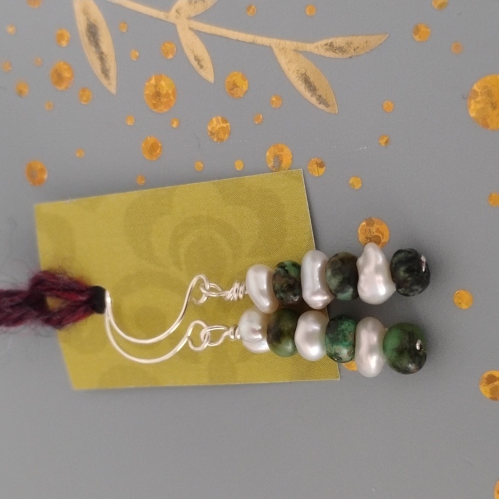 Elegant Keshi Pearl And Turquoise Earrings - Picture 2 of 7